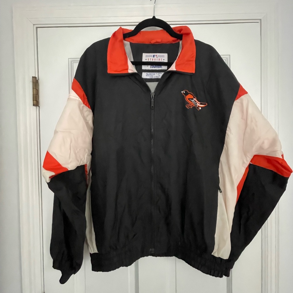 Vintage Baltimore Orioles Starter Jacket Large Black Full Zip Windbreaker